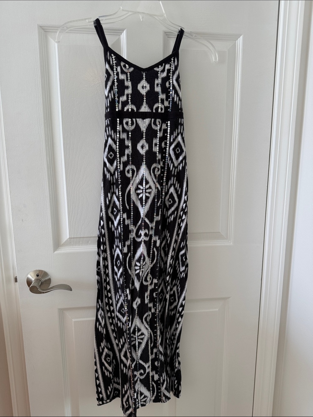 Justice 100% Cotton Black and White Patterned Maxi Dress with Sequins